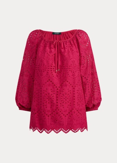 Tops Ralph Lauren Mujer Fucsia Oscuro - Eyelet Elbow-Sleeve - ZMJSK7483